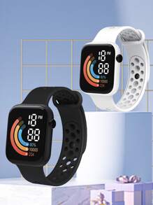 2入組情侶方形電子錶 - 黑與白 - 查看 4