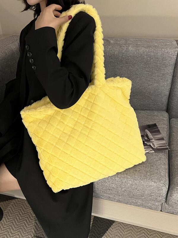 shein.se | Argyle Quilted Fluffy Shoulder Tote Bag