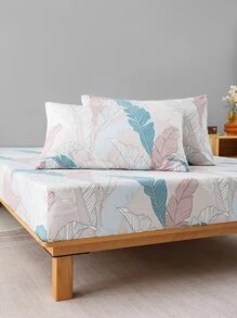 Leaf Pattern Fitted Sheet Set Without Filler - Multicolor - View 1