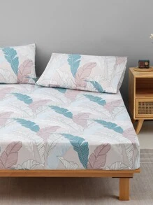 Leaf Pattern Fitted Sheet Set Without Filler - Multicolor - View 2