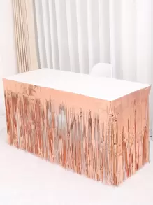 1pc Tassel Design Disposable Table Skirt, Rose Gold Metallic Table Wrapper For Party - Rose Gold - View 2