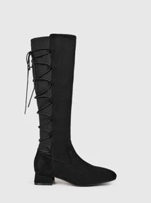 繫帶後粗跟仿麂皮經典靴 - 黑色 - 查看 6