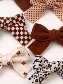 5 对女孩棕色碎花蝴蝶结发夹、蝴蝶结发夹、格子布发饰，适合日常生活、度假、返校 - 彩色 - 查看 3