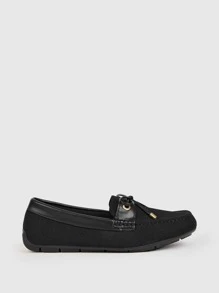 CUCCOO BASICS Zapatos de mujer con lazo decorativo, negros, de cómoda punta cuadrada, modelo mocasín, para vacaciones, rebajas de verano, vuelta al cole, estudiantes universitarios, Navidad, otoño y Año Nuevo