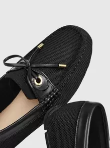 CUCCOO BASICS Zapatos de mujer con lazo decorativo, negros, de cómoda punta cuadrada, modelo mocasín, para vacaciones, rebajas de verano, vuelta al cole, estudiantes universitarios, Navidad, otoño y Año Nuevo