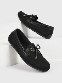 CUCCOO BASICS Zapatos de mujer con lazo decorativo, negros, de cómoda punta cuadrada, modelo mocasín, para vacaciones, rebajas de verano, vuelta al cole, estudiantes universitarios, Navidad, otoño y Año Nuevo