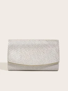 Pleated Embossed Flap Clutch Bag For Women's Evening Party - Silver - View 1