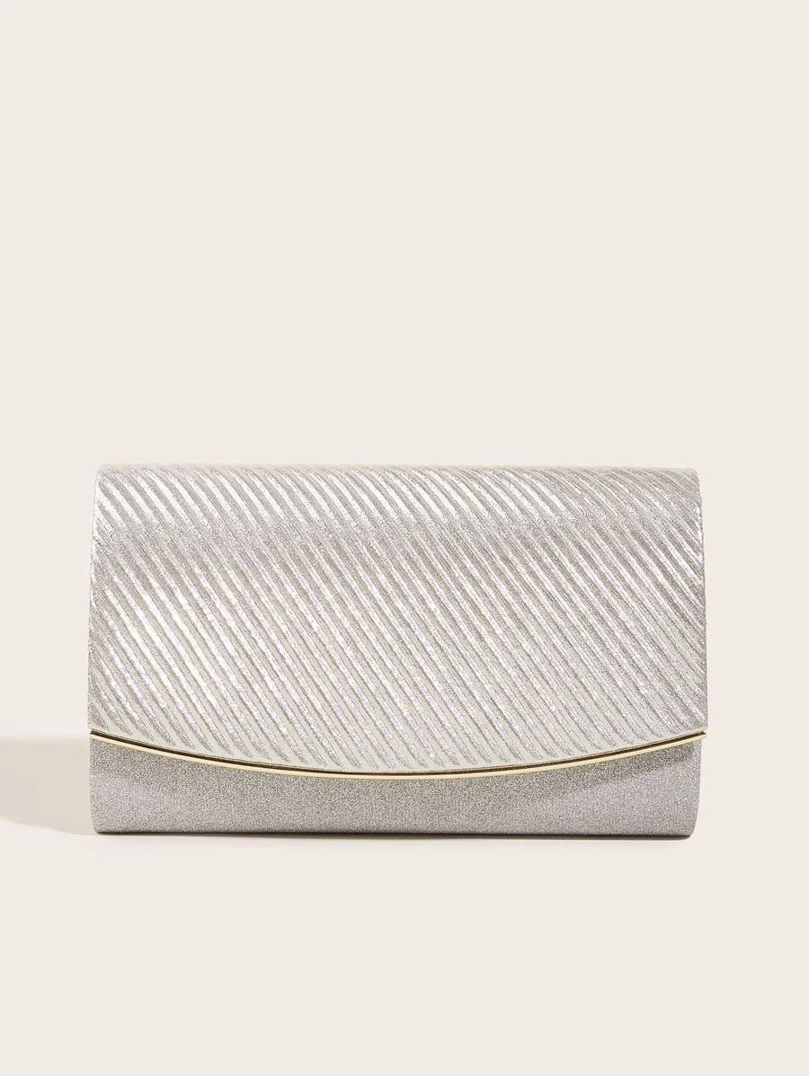 Pleated Embossed Flap Clutch Bag For Women's Evening Party - Silver - View 1
