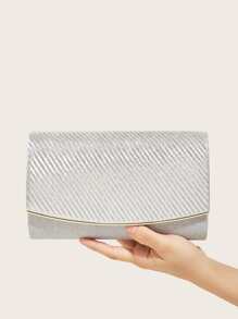 Pleated Embossed Flap Clutch Bag For Women's Evening Party - Silver - View 2