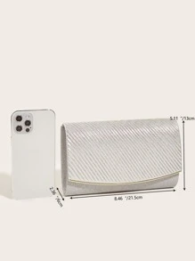 Pleated Embossed Flap Clutch Bag For Women's Evening Party - Silver - View 3