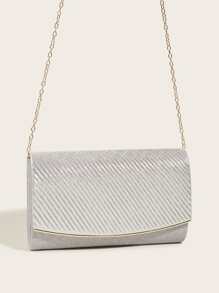 Pleated Embossed Flap Clutch Bag For Women's Evening Party - Silver - View 4