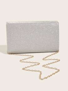 Pleated Embossed Flap Clutch Bag For Women's Evening Party - Silver - View 5