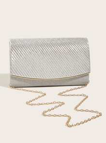 Pleated Embossed Flap Clutch Bag For Women's Evening Party - Silver - View 6