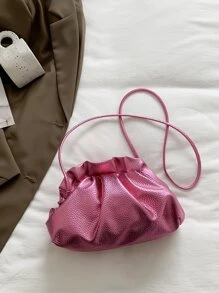 金屬質感荔枝紋壓花雲朵包 - 玫紅色 - 查看 3