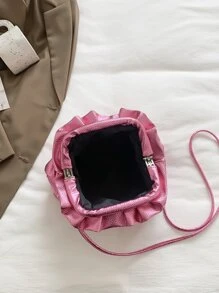 金屬質感荔枝紋壓花雲朵包 - 玫紅色 - 查看 4