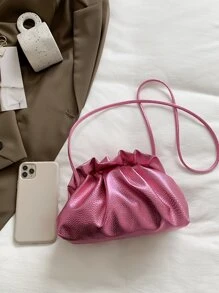 金屬質感荔枝紋壓花雲朵包 - 玫紅色 - 查看 5