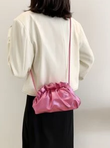 金屬質感荔枝紋壓花雲朵包 - 玫紅色 - 查看 6