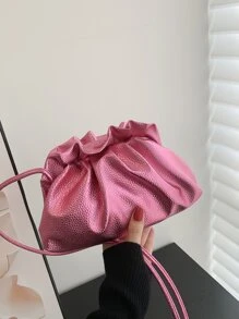 金屬質感荔枝紋壓花雲朵包 - 玫紅色 - 查看 8