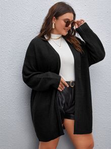 SHEIN Clasi Plus Drop Shoulder Duster Cardigan - Black - View 5