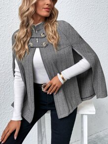 SHEIN LUNE Abrigo capa con estampado de cheurón - Blanco y Negro - Ver 4