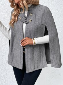 SHEIN LUNE Abrigo capa con estampado de cheurón - Blanco y Negro - Ver 5