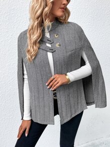 SHEIN LUNE Abrigo capa con estampado de cheurón - Blanco y Negro - Ver 6