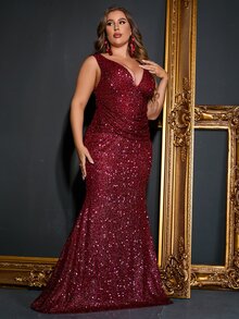 Faeriesty 大碼魚尾裙下擺亮片舞會連衣裙 - 紫紅色 - 查看 4