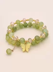 2入組蝴蝶裝飾珠子手鍊 - 綠色 - 查看 11