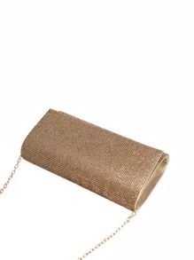 鋯石裝飾翻蓋鏈條方包 - 金色 - 查看 4