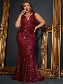 Faeriesty 大碼魚尾裙下擺亮片舞會連衣裙 - 紫紅色 - 查看 1