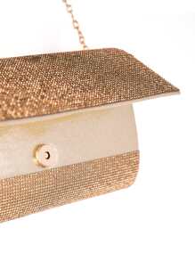 鋯石裝飾翻蓋鏈條方包 - 金色 - 查看 6