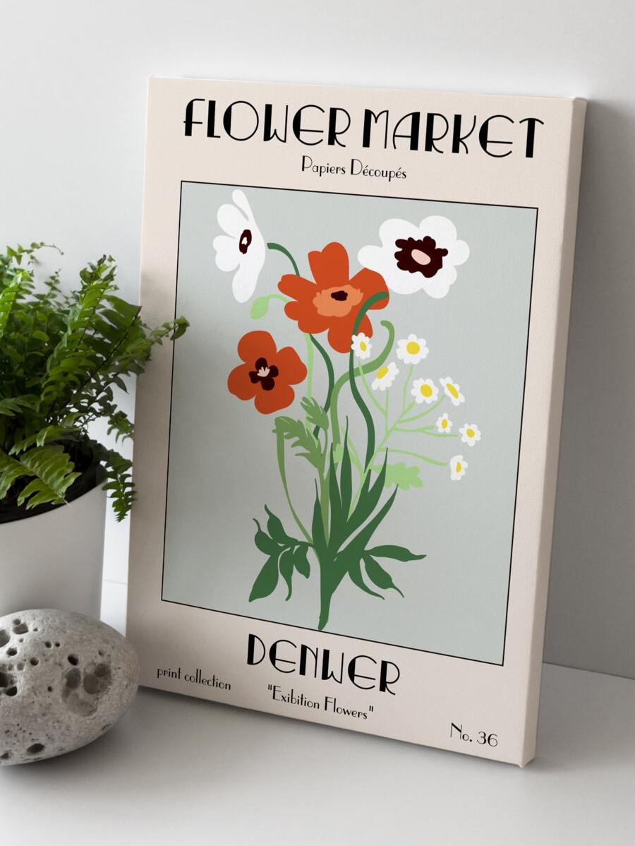 1 cái tranh khung đồ họa hoa & chữ - Nhiều màu - Xem 1