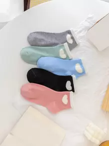 5pairs Heart Pattern Crew Socks - Multicolor - View 1