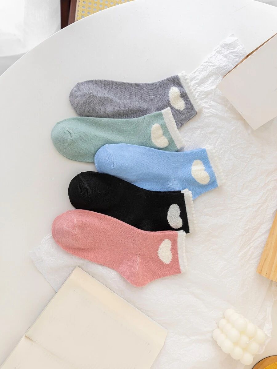 5pairs Heart Pattern Crew Socks - Multicolor - View 1