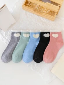 5pairs Heart Pattern Crew Socks - Multicolor - View 2