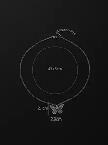 Hợp kim vòng cổ bướm quyến rũ dành cho nam giới thời trang và phổ biến để làm quà tặng trang sức và cho vẻ ngoài sành điệu - Bạc - Xem 3