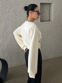 DAZY Drop Shoulder Buckled Detail Pullover - Beige - View 2