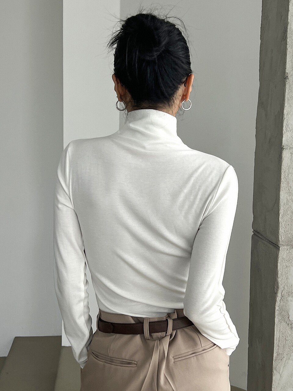 High Neck Solid Tee,Fall Clothes Long Sleeve Women Tops