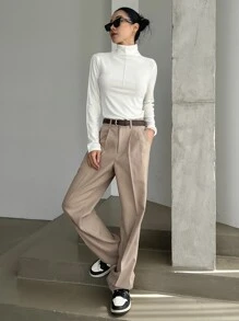 DAZY High Neck Solid Tee,Fall Clothes Long Sleeve Women Tops - White - View 6