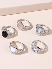 5 piezas Anillo con diamante de imitación & con adorno de corazón - Multicolor - Ver 2
