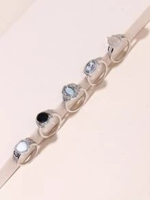5 piezas Anillo con diamante de imitación & con adorno de corazón - Multicolor - Ver 3