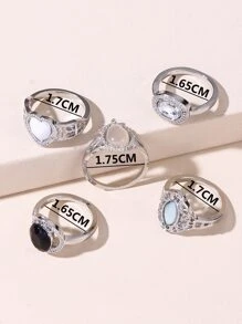 5 piezas Anillo con diamante de imitación & con adorno de corazón - Multicolor - Ver 4