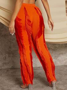 Pantalones ribete con fleco de cintura con cordón - Naranja - Ver 2