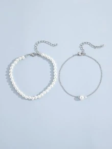 2 Miếng Ngọc trai giả Đính cườm vòng chân - Bạc - Xem 2