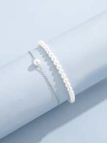 2 Miếng Ngọc trai giả Đính cườm vòng chân - Bạc - Xem 3