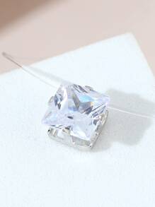 方晶鋯石方形吊墜項鏈 - 銀色 - 查看 3