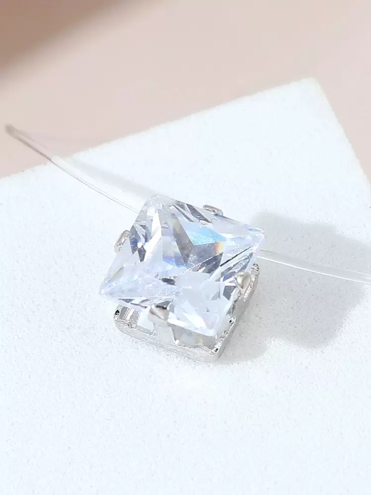 Cubic Zirconia Square Charm Necklace - Silver - View 3