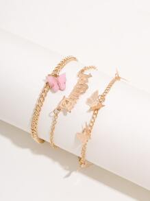 3pcs Letter & Butterfly Decor Anklet - Yellow Gold - View 3