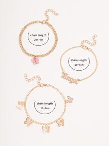 3pcs Letter & Butterfly Decor Anklet - Yellow Gold - View 4