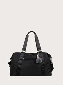 Bolsa De Deporte De Ocio Bolsa De Yoga Portátil Bolsa De Equipaje Grande Con Gran Capacidad Para Viajes Cortos Y Almacenamiento Con Decoración De Borlas, Bolsa De Lona De Gran Capacidad - Negro - Ver 1